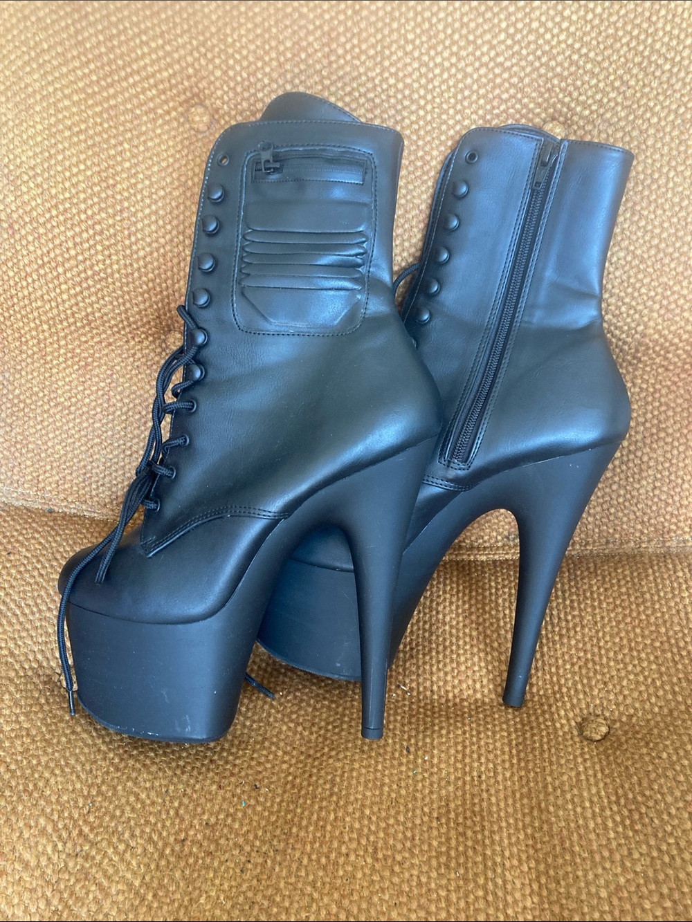Pleaser Black Lace-Up Platform Ankle Boots